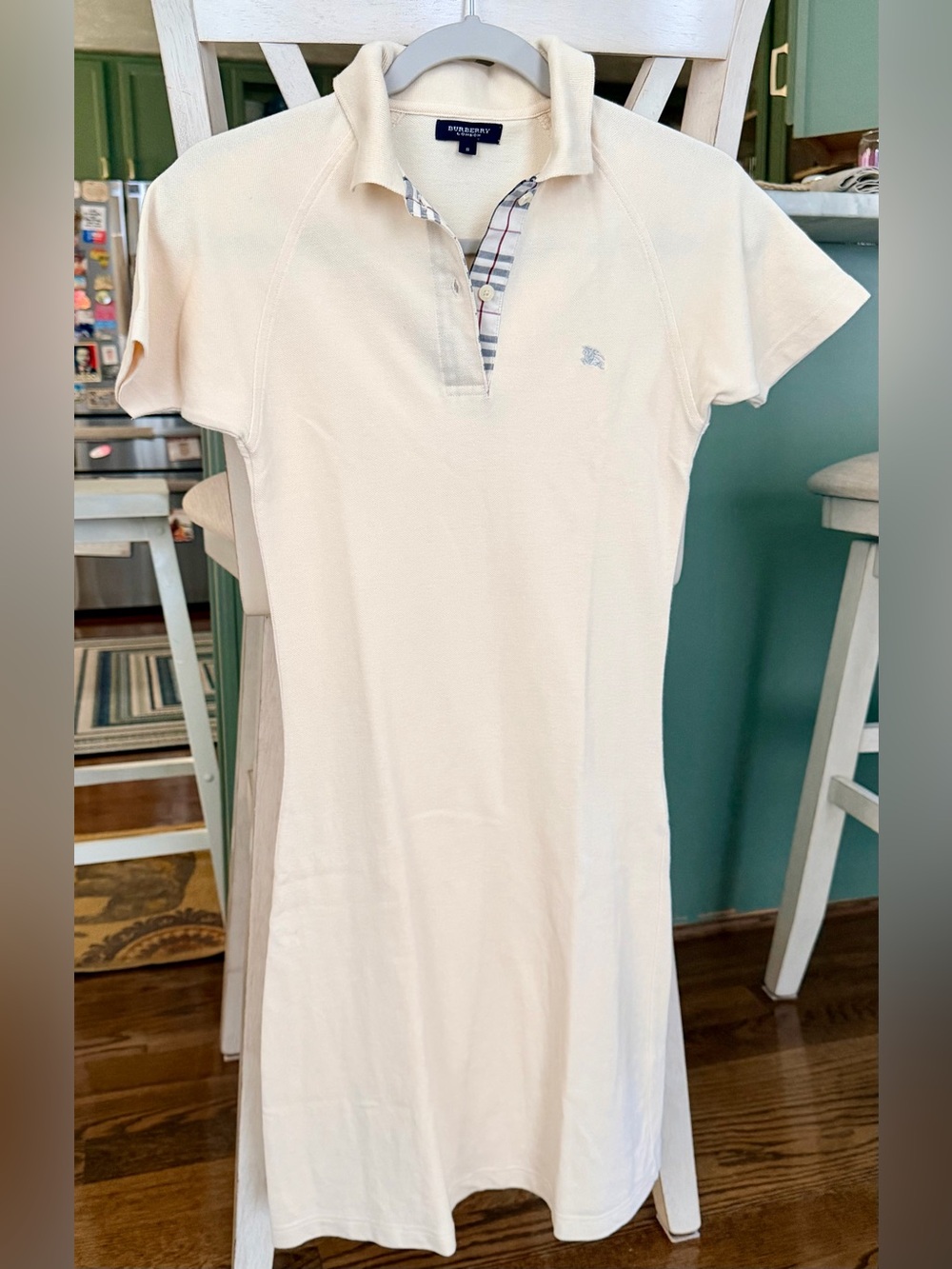 Burberry London Cream Polo Dress with Signature Check, Small
